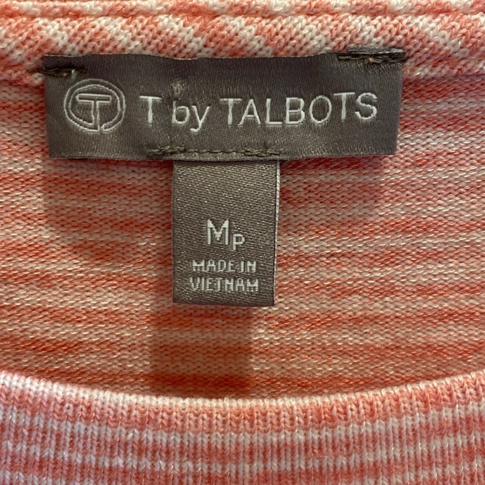 Talbots SOFT Scoop Neck Cap Sleeve Shift Dress Dress Pink White Stripe Sz MP